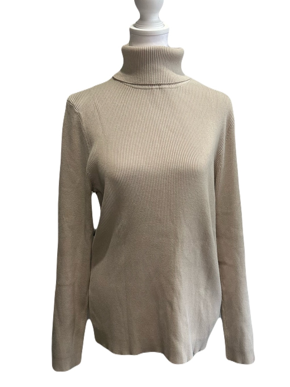 CHICOS Ribbed Turtleneck in Cool Beige